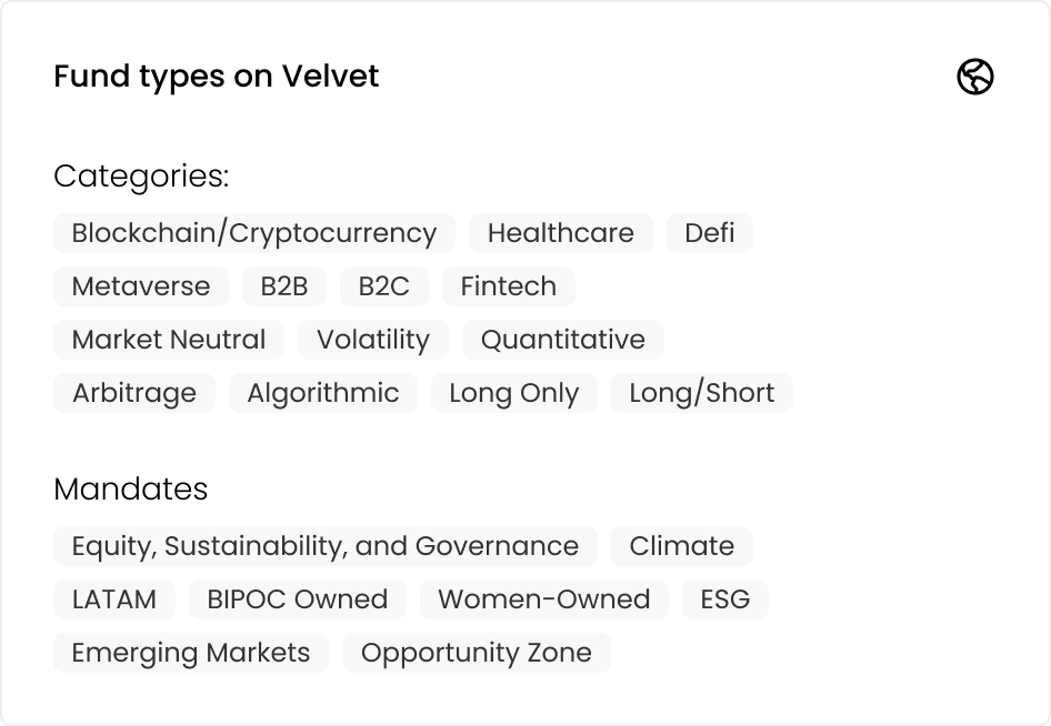 Velvet's fund types